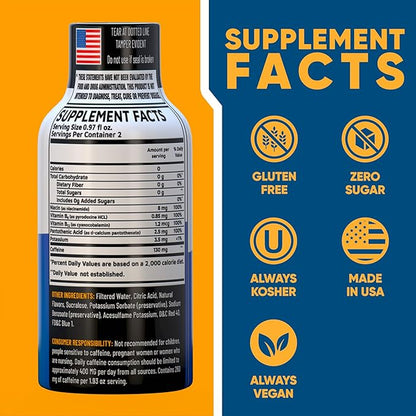 Blue Raspberry Extra Strength Energy Shot 24 pk – 260mg Natural Caffeine B12 B6 – Energy & Focus Support – 2 Servings Sugar Free Zero Calorie Green Tea B-Vitamins Electrolytes Vegan – 1.93 fl oz