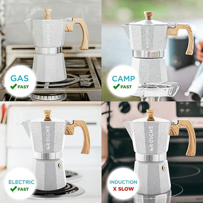 GROSCHE Milano Moka pot, Stovetop Espresso maker, Greca Coffee Maker, Stovetop coffee maker and espresso maker percolator (Grey, 9 cup)