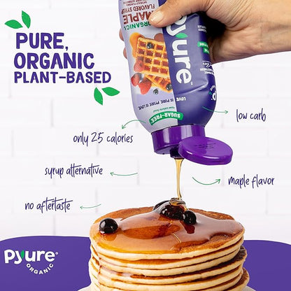 Pyure Organic Maple Flavored Syrup | Sugar-Free Maple Syrup for Pancakes, Waffles, Keto Desserts | 2g Net Carbs, Gluten-Free, Vegan, Plant-Based, Non-GMO, Diabetic Friendly | 14 oz Bottle