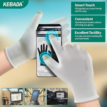 Kebada W1 Work Gloves for Men and Women, PU Coated Safety Gloves with Grip, Touchscreen, Ideal for Warehouse Package Handling, Construction, Gardening, White Medium