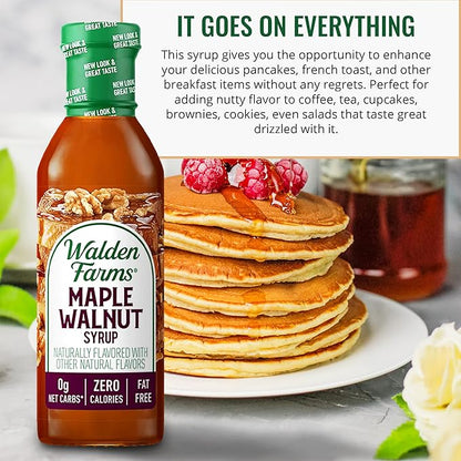 Walden Farms Maple Walnut Syrup – Perfect for Pancakes, Waffles, Desserts – Zero Calorie, Sugar-Free, Low Carb, Keto-Friendly, Gluten-Free, Vegan – 3-Pack, 12 oz Bottles