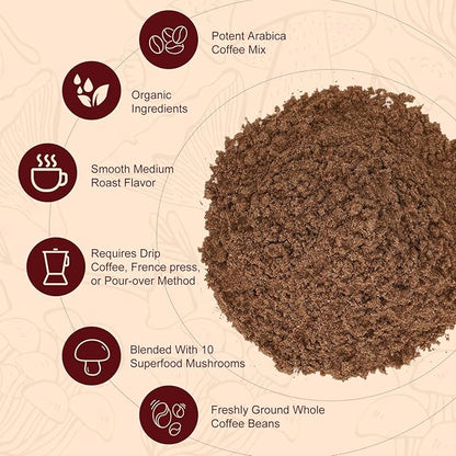 HealthyFinds Organic Mushroom Coffee Instant with 10 Superfood Mushrooms for Better Focus, Energy, Digestion & Immunity (6.35 oz)