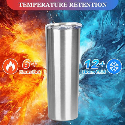 20 oz Skinny Tumbler with Lid and Straw,Stainless Steel Vacuum Insulated Tumbler Cup Double Wall Leak-proof Coffee Mug,Travel Thermal Water Tumbler for Office,Outdoor(Silver,1)