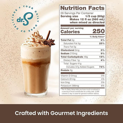Dr. Smoothie Café Essentials Spiced Chai – No Artificial Colors, Flavors, or Sweeteners – Shelf Stable – 116mg of Caffeine per Serving – Great for Hot, Iced, & Frozen Frappes (3.5 lb Bag, 26 Servings)