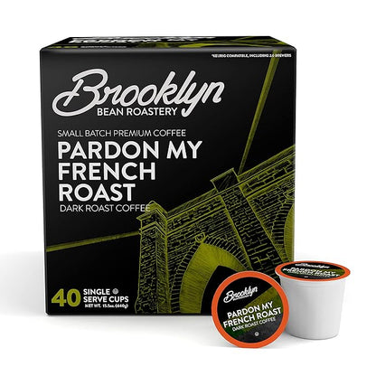 Brooklyn Beans French Roast Gourmet Coffee Pods - Compatible with Keurig K Cup Brewers Including 2.0 Machines, 40 Count, Dark Roast and Intense