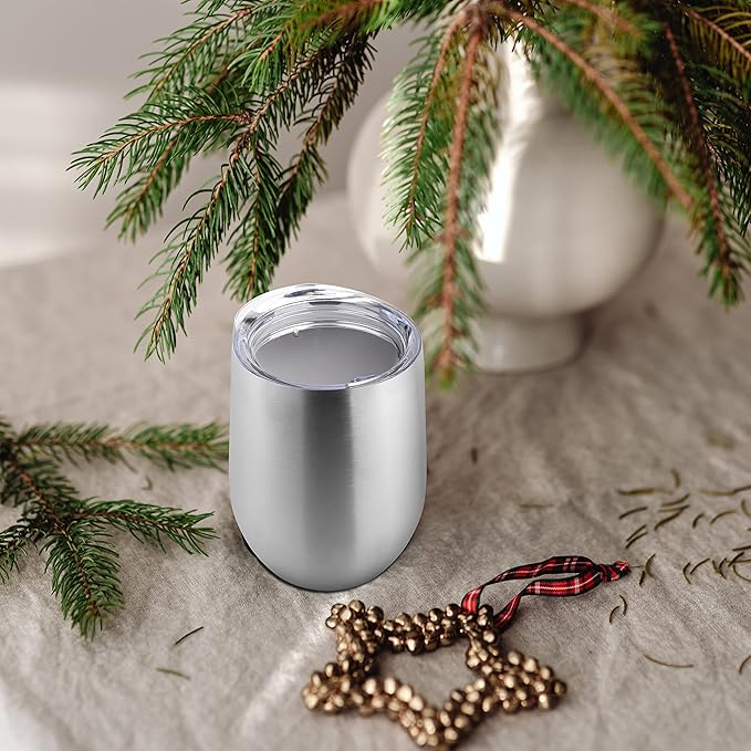 DOMICARE Stainless Steel Wine Tumbler Bulk with Lid, Personalized Insulated Tumblers Set, 12oz Travel Coffee Cups Pack of 16, Stainless steel