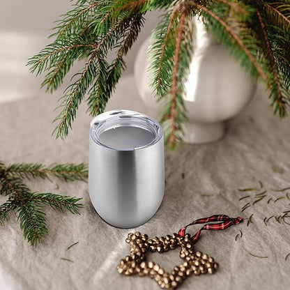DOMICARE Stainless Steel Wine Tumbler Bulk with Lid, Personalized Insulated Tumblers Set, 12oz Travel Coffee Cups Pack of 4, Stainless steel
