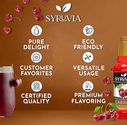Syruvia Cherry Syrup, Flavored Syrup for Drinks, Cocktails, Lemonades, Iced Teas, and Desserts – 25.4 fl oz