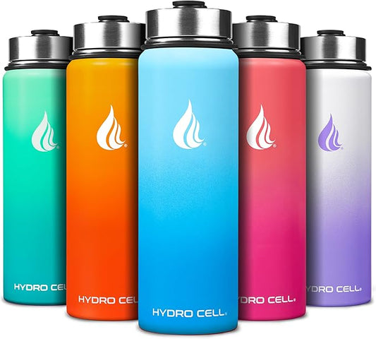 HYDRO CELL Stainless Steel Insulated Water Bottle with Straw - For Cold & Hot Drinks - Metal Vacuum Flask with Screw Cap and Modern Leakproof Sport Thermos for Adults (Sky/Blue 24oz)