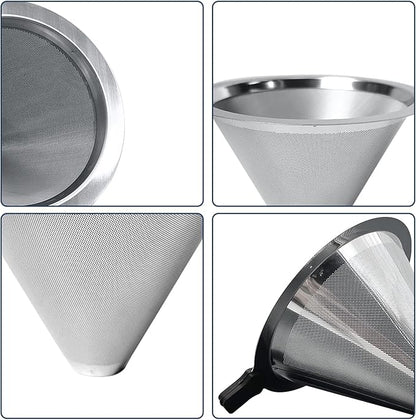 Pour Over Coffee Dripper-Stainless Steel Coffee Filter,Reusable Drip Cone Coffee Filter Portable Pour for 1-4 Cup (Without base, L)
