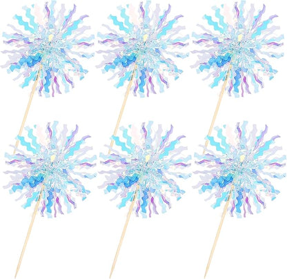 30 PCS Foil Firework Cupcake Toppers Sparkle Tinsel Cupcake Picks Happy Birthday Cake Toppers Drink Stirrers Cocktail Food Fruit Toothpicks for Baby Shower Wedding Party Decorations Supplies Blue