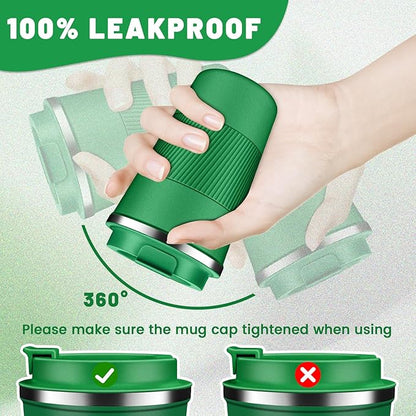 Insulated Coffee Tumblers with Flip Lid 12oz / 17oz, Stainless Steel Travel Coffee Mug Leak Proof, Vacuum Insulated Coffee Mug Reusable Cup, Keeps Cold and Hot for Coffee Tea