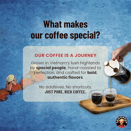 Vietnamese Coffee Beans - Saigondan Mindful | Dark Roast | Vietnamese Robusta & Arabica Blend | Vietnamese Single Origin | Roasted in Small Batch | Direct Trade | No Preservatives | 12 Oz