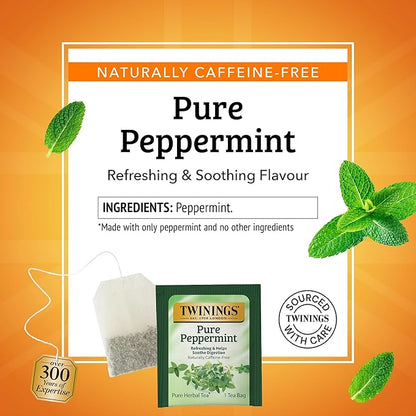 Twinings Pure Peppermint Herbal Tea Individually Wrapped Bags, 50 Count (Pack of 6), Fresh Minty Flavour, Naturally Caffeine-Free, Enjoy Hot or Iced, 300 Teabags