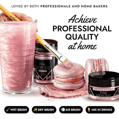 MONÉGASQUE Pink Edible Glitter for Drinks 7g – Edible Glitter for Cakes & Cocktails – Pink Luster Dust Sprinkles for Cupcakes – Cake Decorations Spray & Drink Shimmer Powder – Cake Decorating Toppers