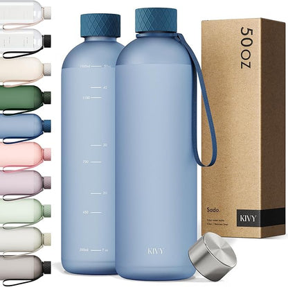 KIVY Slim Water Bottle 50oz [Lightweight & Shatterproof] - Reusable Tritan Water Bottle - Leak Proof Water Bottle for Women & Men - No Spill - Dishwasher Safe - Blue Water bottle