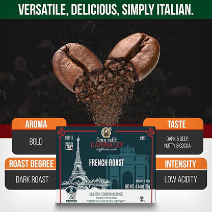 Caffè Garibaldi French Roast Coffee Pods, Single-Serve Capsules for Keurig K-Cup Brewers, Single Serve Cups, 100% Arabica Blend for Coffee Makers, 12 Count Recyclable Pods - Dark Roast