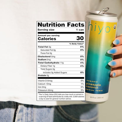 Hiyo Organic Social Tonic - Pineapple Coconut, 12 Pack - N.A. Functional Seltzer, Sparkling Water Crafted with Organic Adaptogens, Nootropics & Botanicals