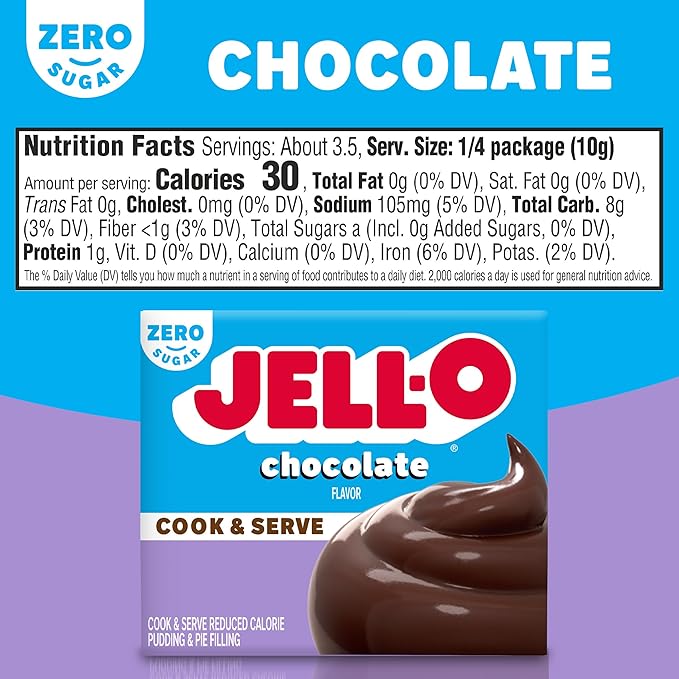 Jell-O Cook & Serve Chocolate Sugar Free & Fat Free Pudding & Pie Filling Mix, 24 ct Pack, 1.3 oz Boxes