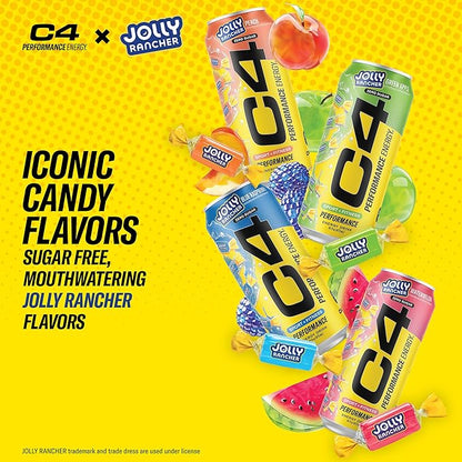 Cellucor C4 Performance Energy Drink | JOLLY RANCHER Watermelon | Zero Sugar Carbonated Preworkout Energy | 200mg Caffeine with Beta Alanine | 16 Fl Oz (24 Pack)
