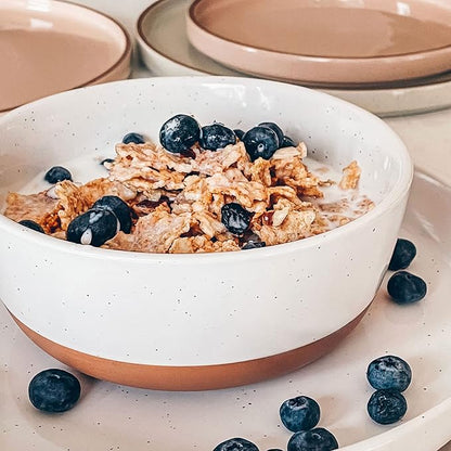 Mora Ceramic Flat Bowls Set of 4-25 oz- For Soup, Salad, Rice, Cereal, Breakfast, Dinner, Serving, Oatmeal, etc - Microwave, Dishwasher and Oven Safe Porcelain Bowl for Eating and Kitchen - Vanilla