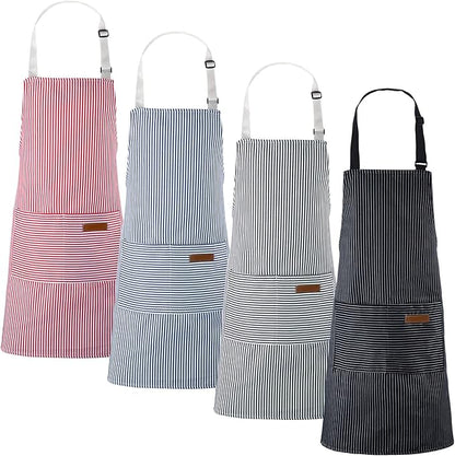 Handepo 4 Pcs Kitchen Cooking Aprons with Pockets Adjustable Waterproof Baking Apron for Women Men, Chef,BBQ, Christmas Gift
