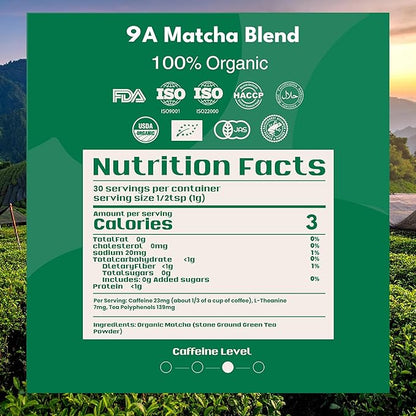 Organic Matcha Latte, Ceremonial Grade Matcha Powder, Silky Smooth Green Tea Matcha Latte Mix, Japanese JAS USDA Organic, Low Caffeine Vegan Gluten-Free No Additives and Great for Tea Latte & Smoothies with Lightly Sweetened Barista Crafted (1.06oz, 30...