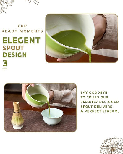Matcha Whisk Set - 5 Pcs Matcha Kit with Bowl, Japanese Matcha Set, Matcha Bowl with Spout, Matcha Whisk, Chasen Holder, Sifter and Bamboo Scoop, Tea Gift Ceremony Sets for Matcha Lovers