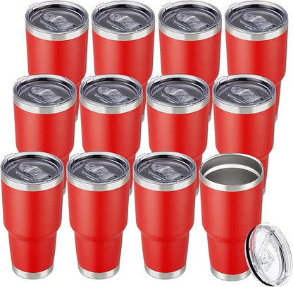 30 oz Tumbler with Lid Stainless Steel Tumblers Bulk Vacuum Insulated Cup Reusable Powder Coated Travel Mug Double Wall Leak Proof Cups Keep Cold Drinks for 12 Hours Wine Red, Set of 12