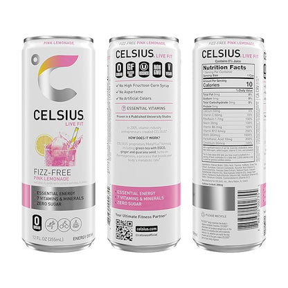 CELSIUS Fizz Free Pink Lemonade, Sugar Free Energy Drink, 12 Fl Oz (Pack of 12)