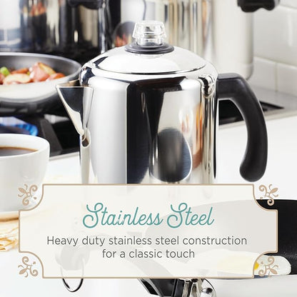 Farberware 47053 Classic Stainless Steel Yosemite 12-Cup Coffee Percolator, 12 Cup Coffee Maker, Silver