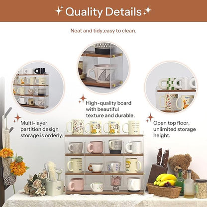 Coffee Mug Holder Wooden Cup Station Organizer 4-Tier Cup Holder for Coffee Bar Mug Display Rack for Countertop Mug Holder Shelf for Home Kitchen Nut Brown