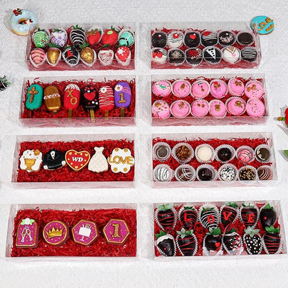 24PCS 12x5x2 Inches Clear Treat Boxes for Chocolate Covered Strawberries, Cocoa Bombs, Donuts, Muffins, Pastries, Bakery, Cookie, Macaron, Gift Boxes for Party Favors