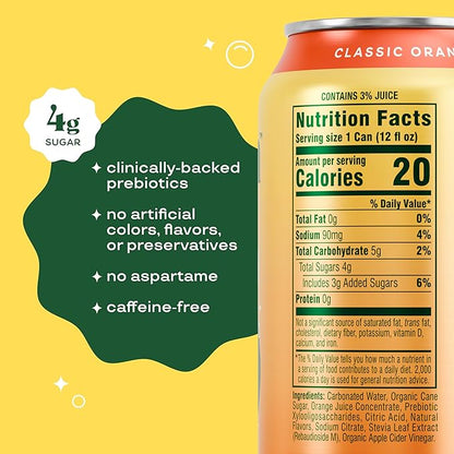 Bloom Pop Prebiotic Soda 12 Pack, Classic Orange Flavor, 12oz Cans | Prebiotic Soda for Gut Health, Low Calorie Soda, No Caffeine, Healthy Soft Drink Alternative
