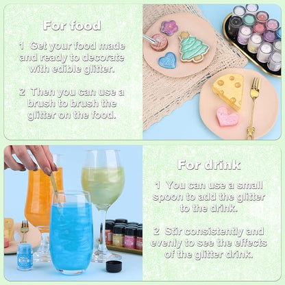 Iridescent Green Edible Glitter - 5g Food Grade Cake Decorating Shimmering Glitter, Edible Sprinkle Luster Dust for Drinks, Chocolates, Fondant, Strawberries, Cupcakes, Candy, Cookie - Vegan
