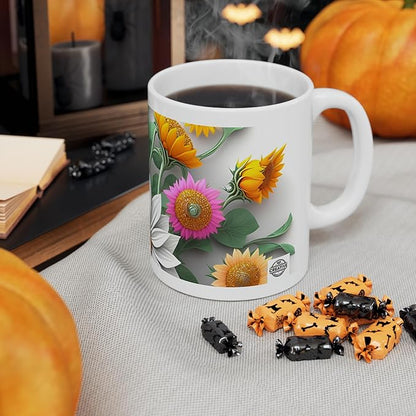 11 OZ Novelty Coffee Mugs - Christmas Gift (3-D Flower)