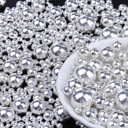 Silver Edible Pearls for Cake Decorating, 6 Sizes Mix 4.6 oz Pearl Sugar Sprinkles Baking Decoration for CupCake Cookies Ice Cream Dessert Topping
