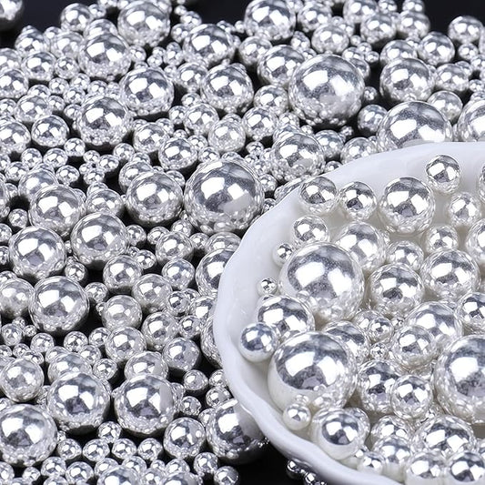 Silver Edible Pearls for Cake Decorating, 6 Sizes Mix 4.6 oz Pearl Sugar Sprinkles Baking Decoration for CupCake Cookies Ice Cream Dessert Topping