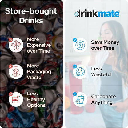 Drinkmate OmniFizz Sparkling Beverage Maker CO2 Bundle - Sparkling Water/Soda Streaming Machine That Carbonates Any Drink - Includes 4 CO2 Cylinders, 1 Carbonation Bottle, 1 Fizz Infuser - Royal Red