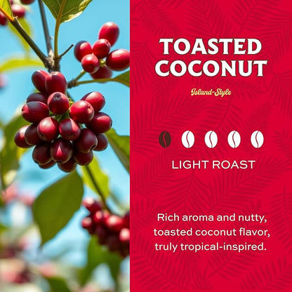 Lion Coffee Toasted Coconut Flavored, Light Roast Whole Bean Coffee, A Taste of Aloha - 10 Ounce Bag