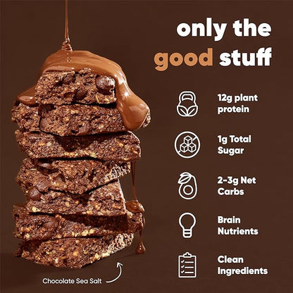 IQBAR Brain and Body Keto Protein Bars - Chocolate Lovers Variety and Chocolate Sea Salt - 12 Count Energy Bars - Low Carb Protein Bars - High Fiber Vegan Bars Low Sugar Meal Replacement Bars