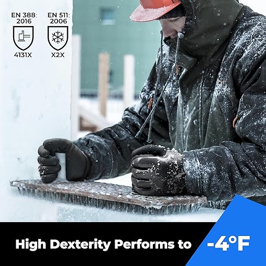 Waterproof Gloves for Men and Women, Freezer Gloves with Grip, Double Nitrile Dipped for Extreme Oil Repellent, for Construction, Mechanics, Mining, Plumbing, Black, Large
