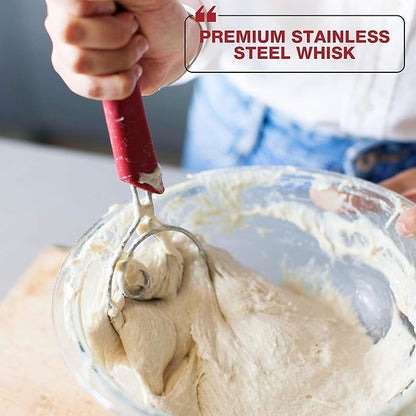 Artisan Bread Making Kit - 5 PC Baking Supplies Set - Lame, Scraper, Whisk, Proofing Basket & Cotton Liner - Red