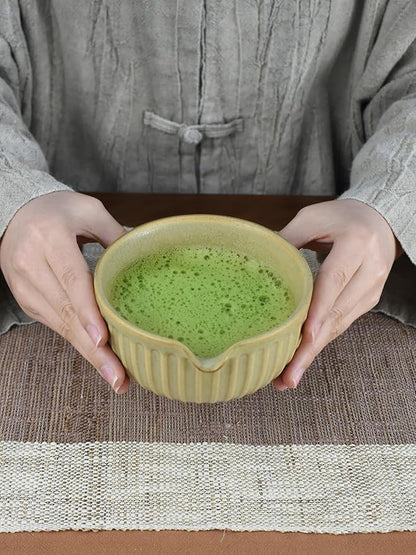 Artcome Matcha Bowl Set with Pouring Spout - Ceramic Matcha Bowl, Bamboo Whisk, Whisk Holder, Tea Scoop - Complete Traditional Japanese Tea Ceremony Kit for Home & Office - Ideal for Gift