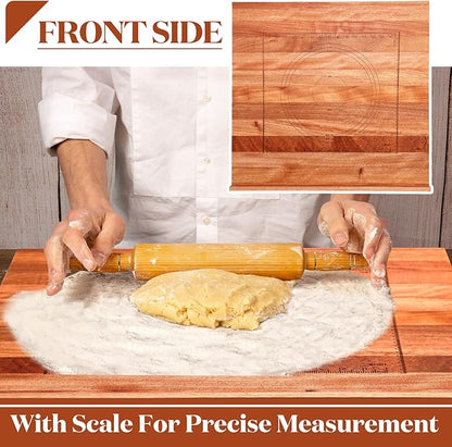 Vesici Reversible Pastry Board with Lip for Rolling Dough Large Wooden Cutting Chopping Kneading Board with Engraved Measurements for Counter Table Top Kitchen(Walnut,24 x 22.8 x 1.5 Inch)