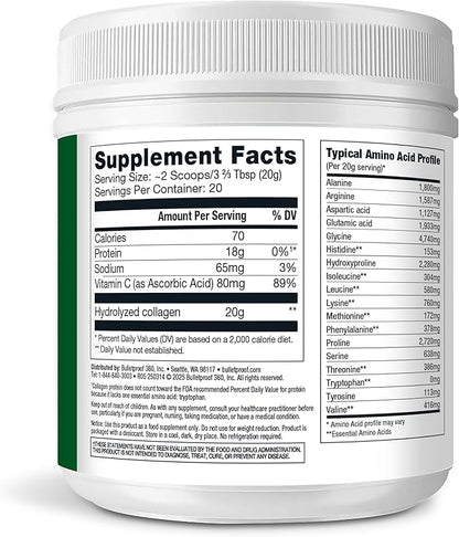 Bulletproof Unflavored Collagen Peptides Powder with MCT Oil, 14.3 Ounces, Grass-Fed Collagen Protein for Skin, Bone and Joint Support, Pasture Raised, No Added Hormones