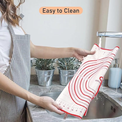 Extra Large Silicone Pastry Mat, Baking Mat with Measurement for Fondant, Rolling Dough, Pie Crust, Pizza and Cookies, Counter Mat/Kneading Matts, Red, 24" x 32"
