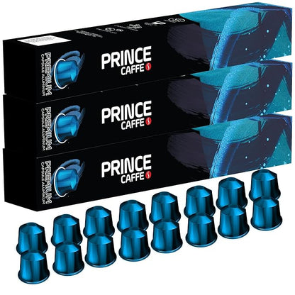 Prince Caffe Espresso Pods – Premium Intensity 8, Medium-Dark Roast, The Espresso Coffee Pods Are Compatible with Nespresso Original Line Machines, 30 Count (3 x 10 Capsules) Premium Quality Coffee Capsules.