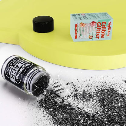 Black Edible Glitter - 5g Food Grade Cake Decorating Shimmering Glitter, Edible Sprinkle Luster Dust for Drinks, Chocolates, Fondant, Strawberries, Cupcakes, Candy, Cookie - Vegan