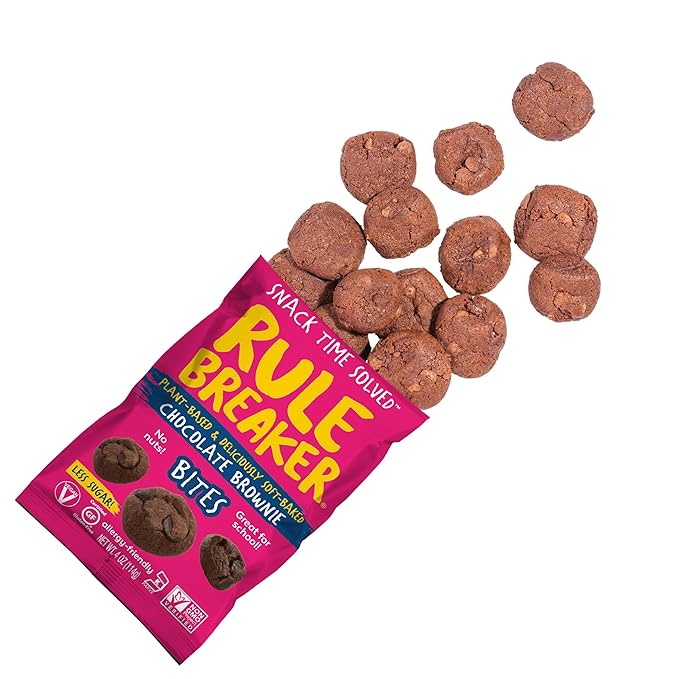 Rule Breaker Vegan & Gluten-Free Cookies | Chocolate Brownie Bites | Plant-Based, Dairy, Nut, Soy, Allergen Free, Kosher | Soft-Baked School Snacks for Kids & Adults, Better-For-You Bites (Pack of 12)